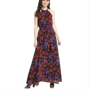 Modcloth Illuminated Elegance Floral Print Maxi Dress Halter Neck Size Small NWT